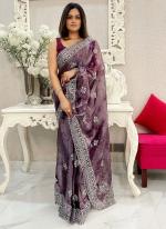 Burburry Silk Purple Party Wear Sequins Work Saree